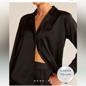 Long-Sleeve Satin Lapel Button-Up Shirt